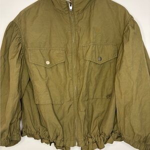 Olive Green Cargo Zip Front Jacket
